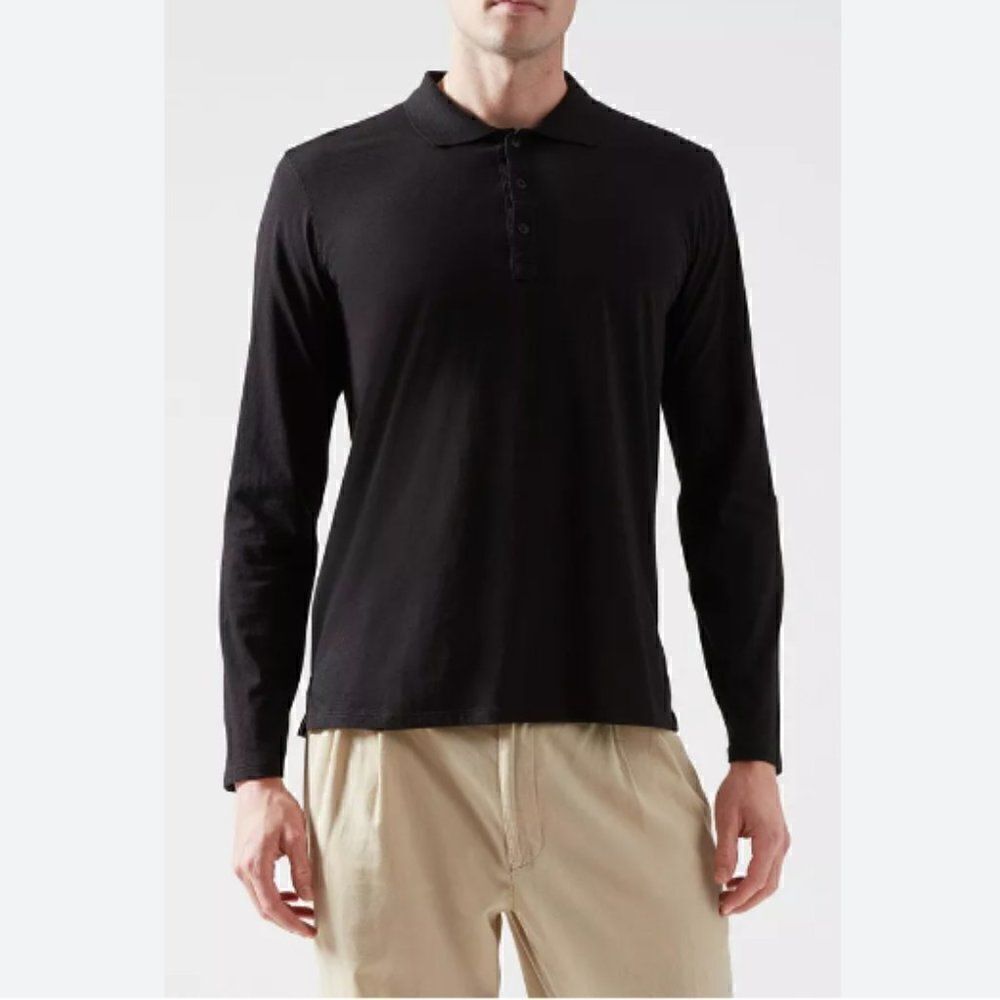 NWT Anthony Thomas Melillo ATM Black Long Sleeve Classic Polo Shirt